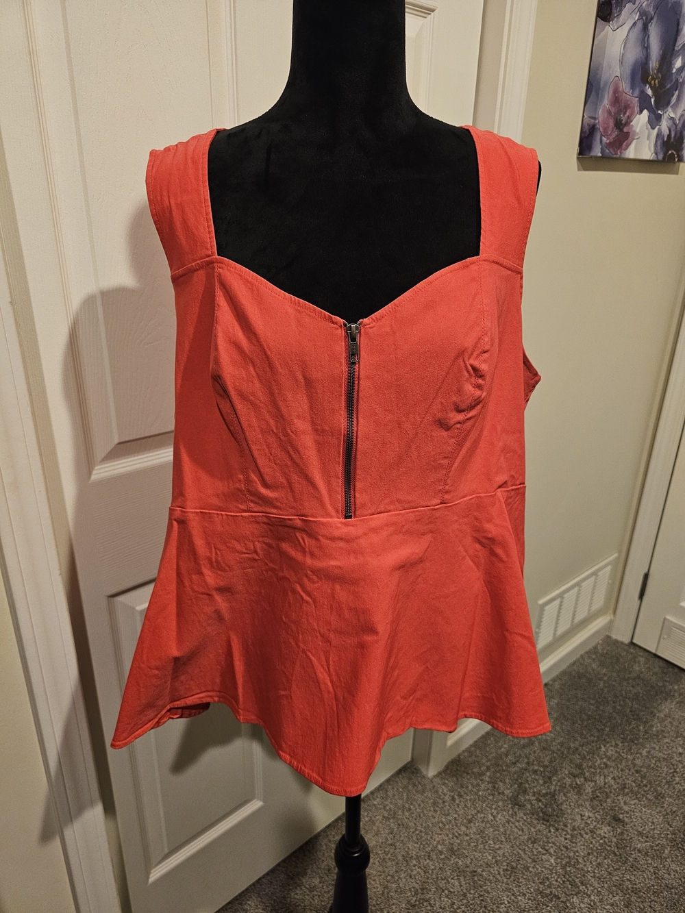 Women’s Coral Zip-Front Peplum Tank Top
